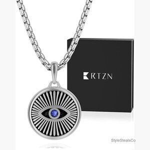 Stainless Steel Evil Eye Pendant Necklace for Men 22" Chain